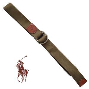 45" Polo Ralph Men's Olive Green Canvas Leather Accents D Ring Buckle Vintage